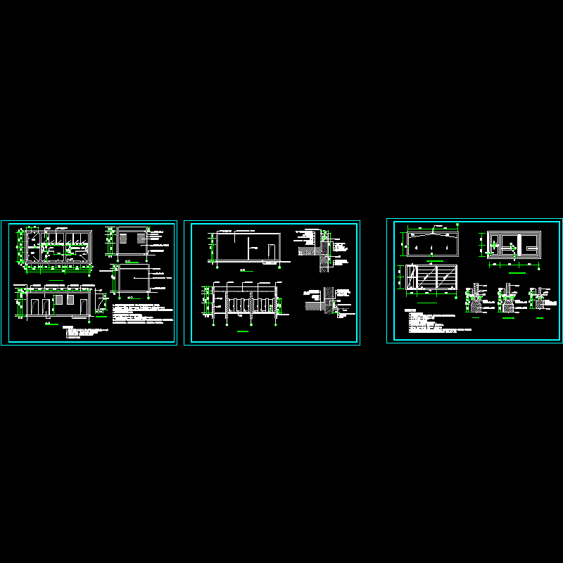 厕所施工CAD图纸，共3张图纸(平立剖)(dwg)