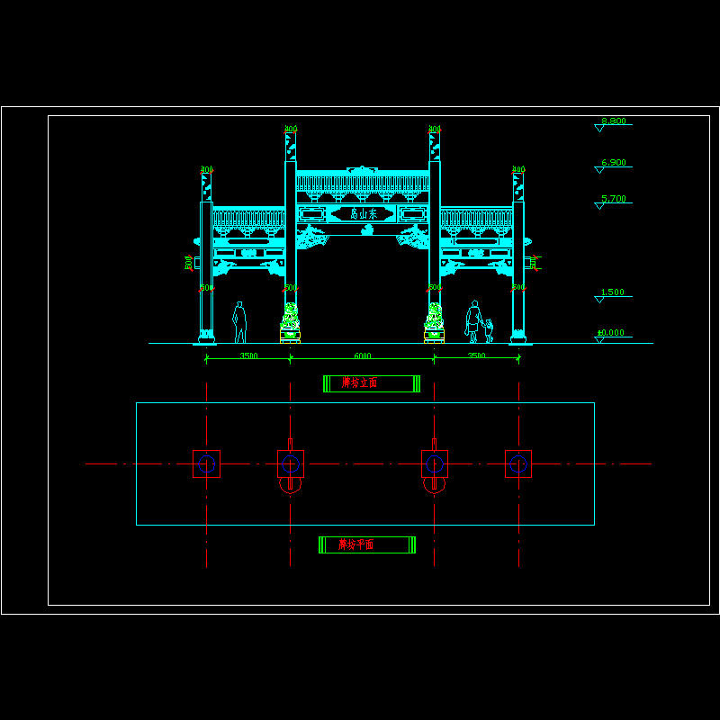 东山岛牌坊CAD图纸(dwg)