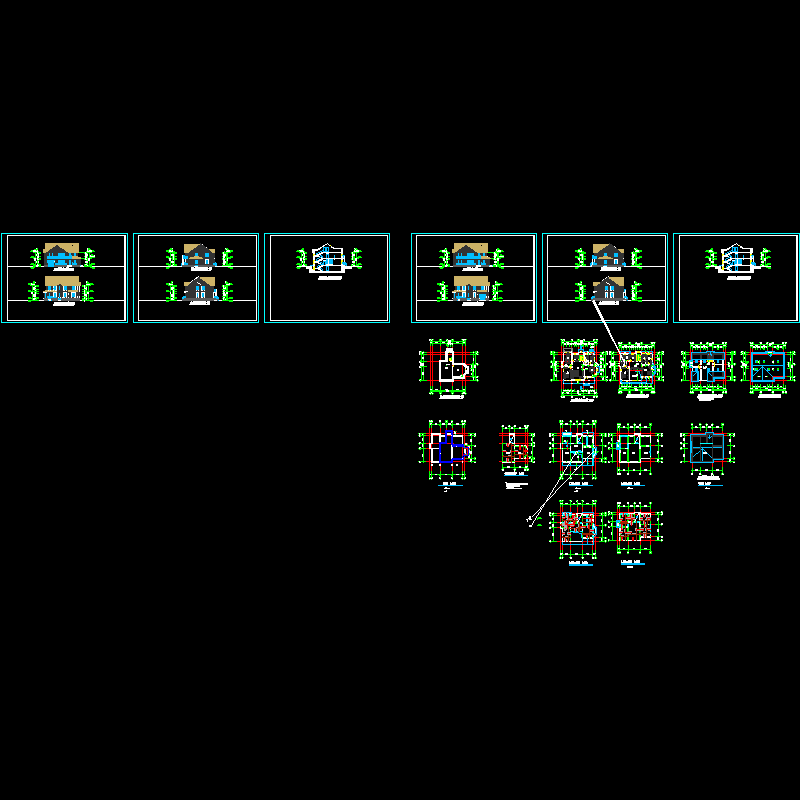 D3型别墅建筑结构CAD图纸，共12张(dwg)