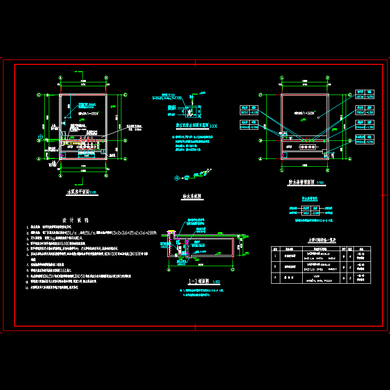 泵房给排水施工CAD图纸(dwg)