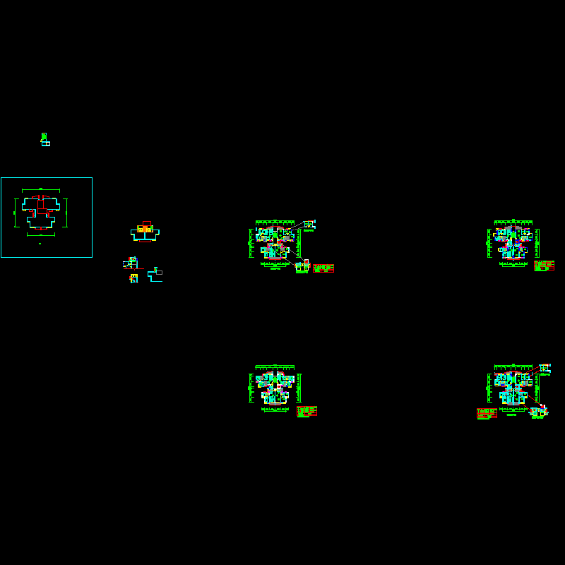 [CAD]塔式高层一梯四户户型图纸(76/76/64/64).dwg