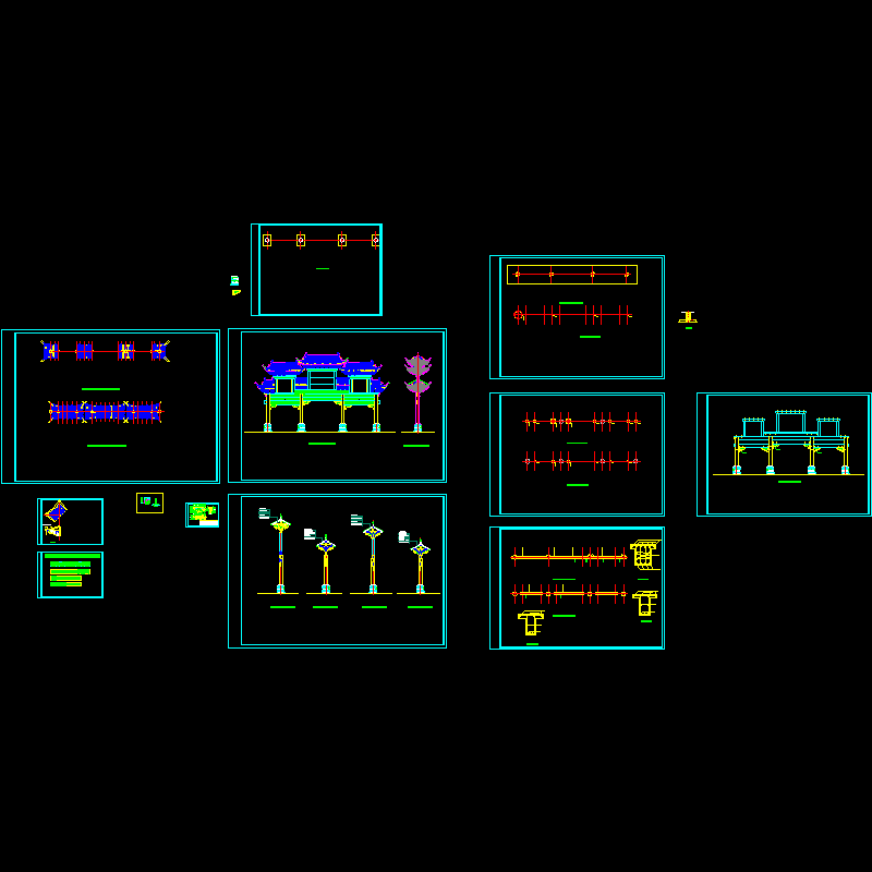 区牌坊成套施工dwg和CAD图纸(结构图)