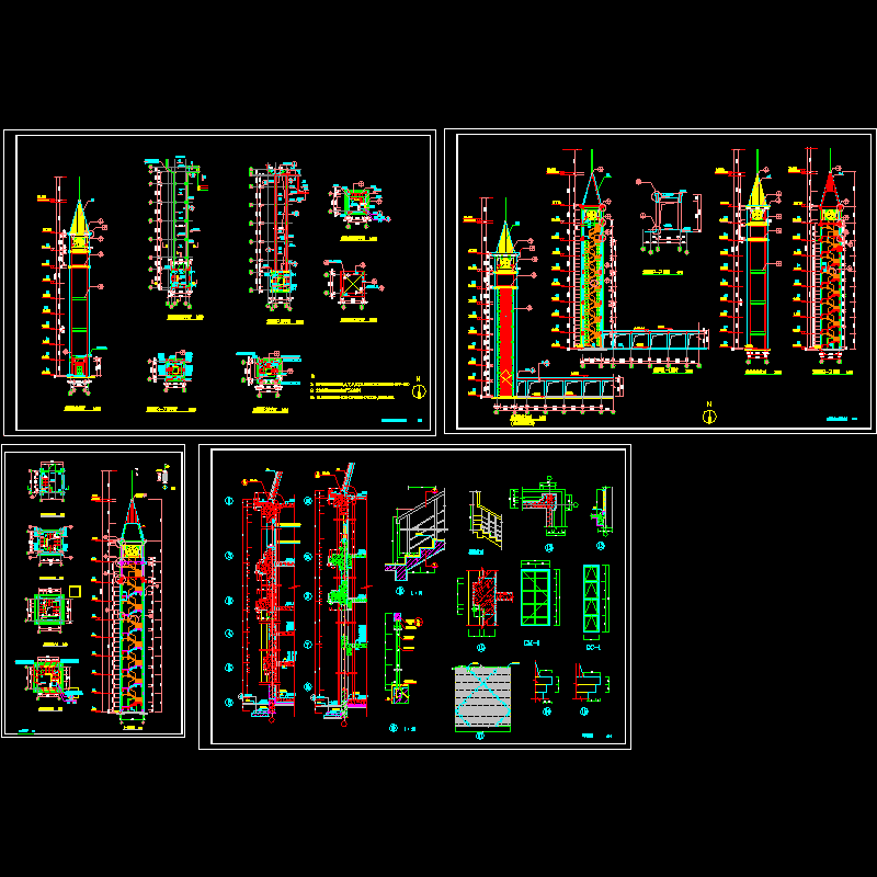 观景塔施工dwg格式CAD图纸，含楼梯大样(非常全面)