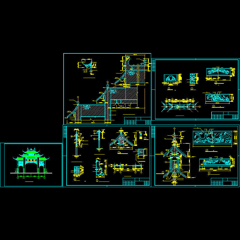 古典牌楼施工dwg格式CAD图纸(节点大样图)