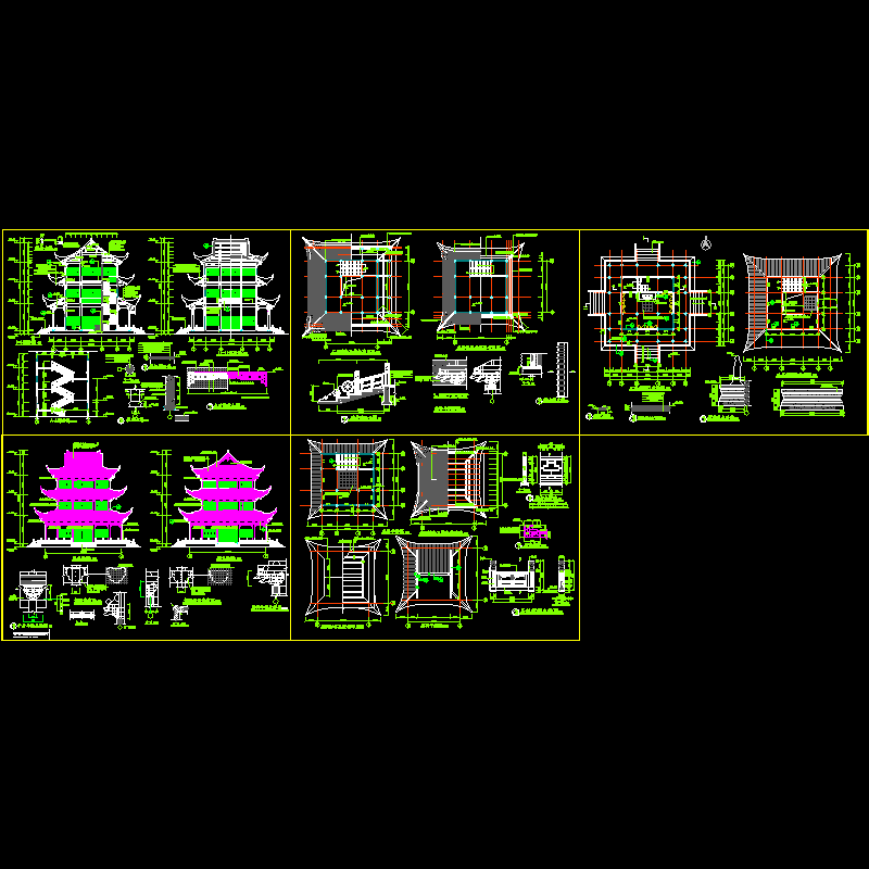 殿阁施工dwg和CAD图纸全套（节点详图纸）(平面图)