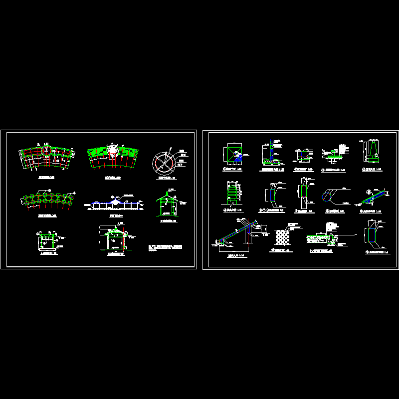 亭廊全套施工dwg格式CAD图纸，含节点图纸