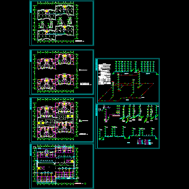浙江6层连体住宅楼给排水设计cad图纸和消火栓系统图