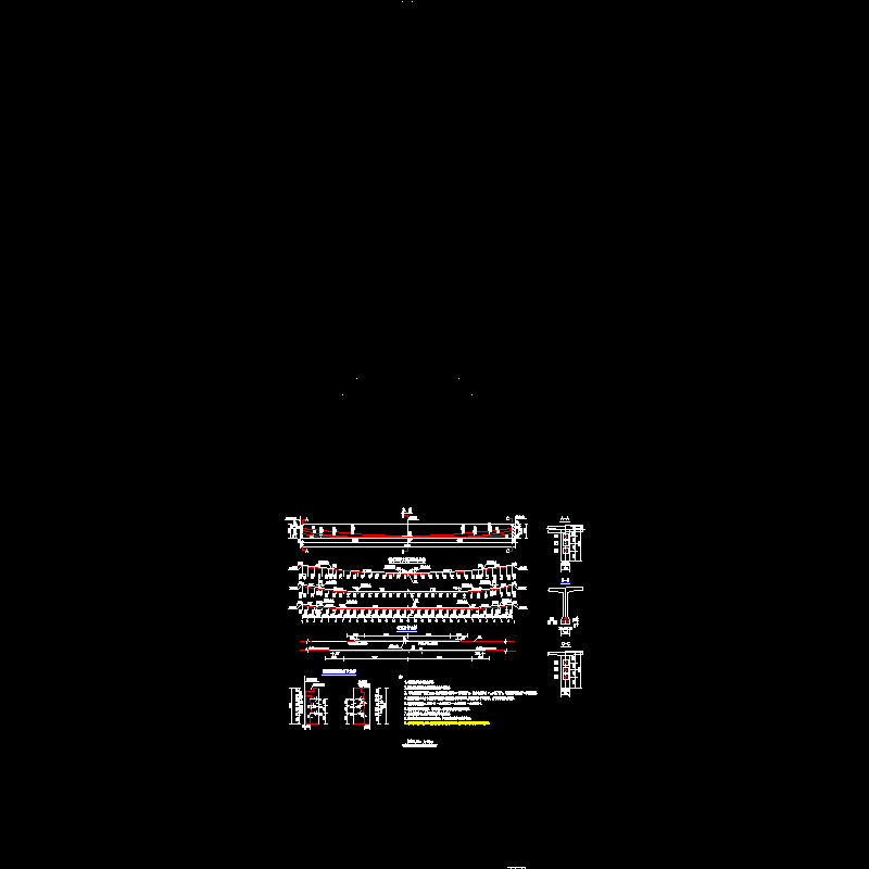 p011 桥宽19.75m l=30m预应力砼连续t梁预应力钢束布置图.dwg