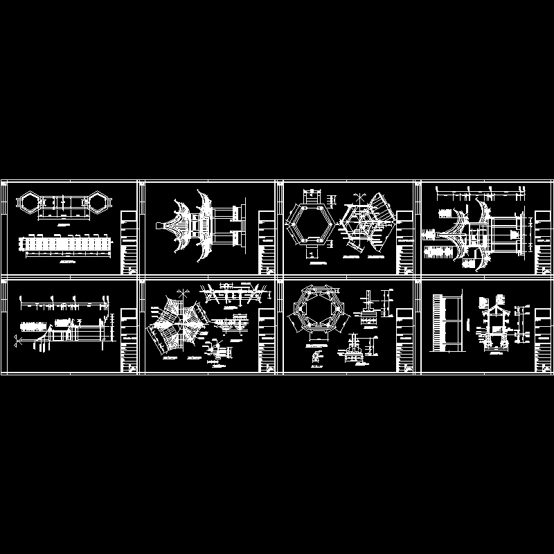 亭廊施工dwg格式CAD详图纸(平立剖)