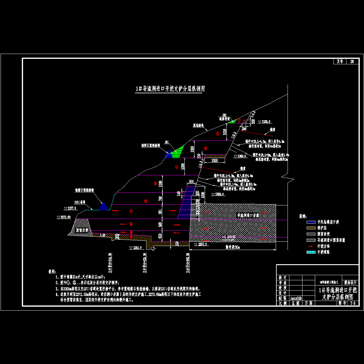图7-3 1#导流洞进口开挖支护分层纵剖图.dwg