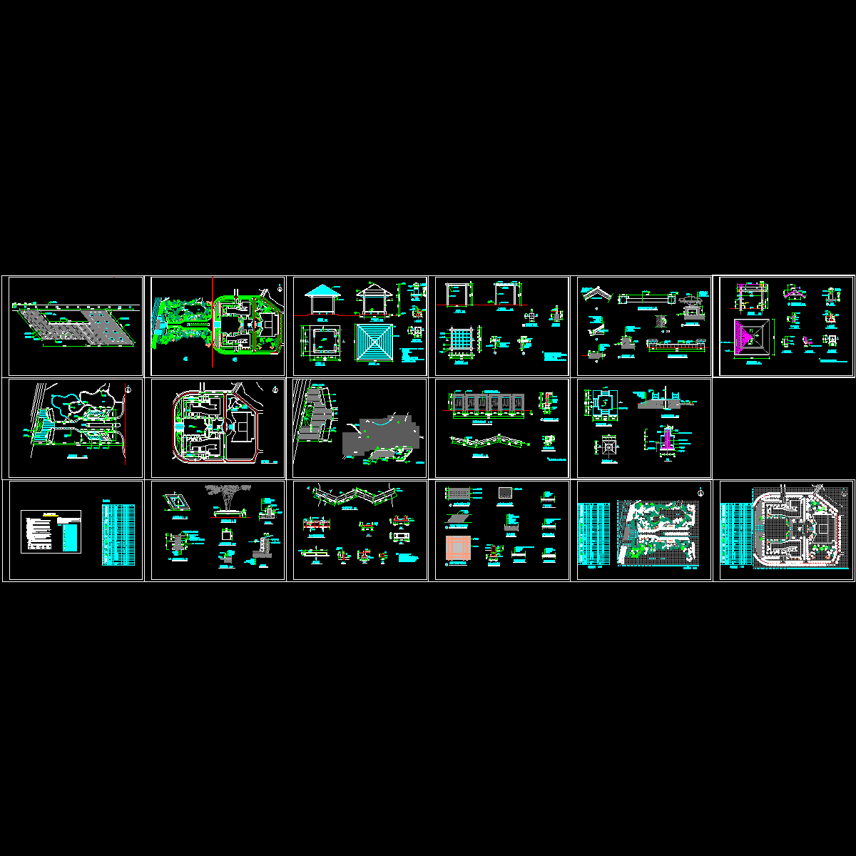 [CAD]学院景观绿化工程全套施工大样图（总共19页施工大样图）.dwg