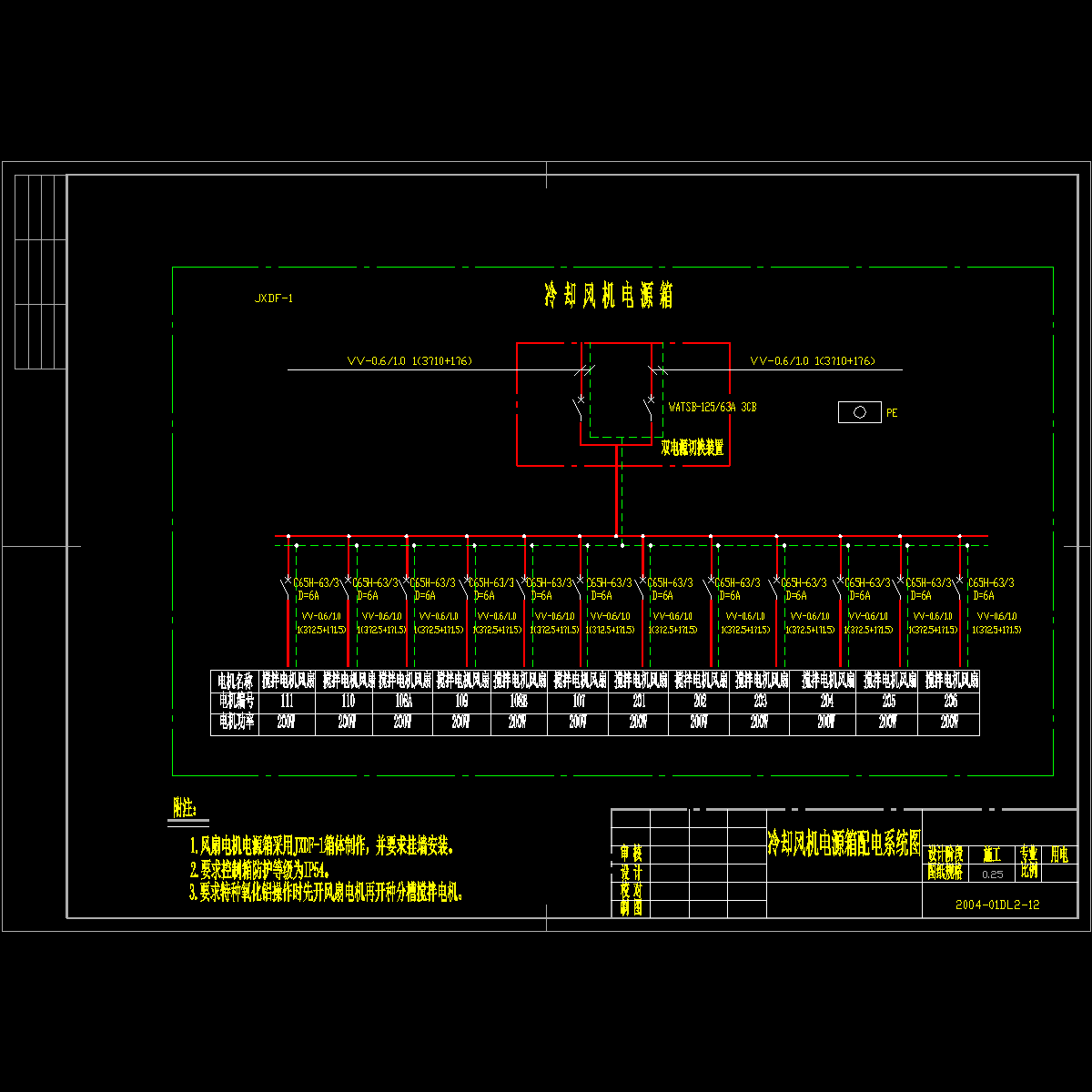 冷却风机电源箱配电系统图.dwg