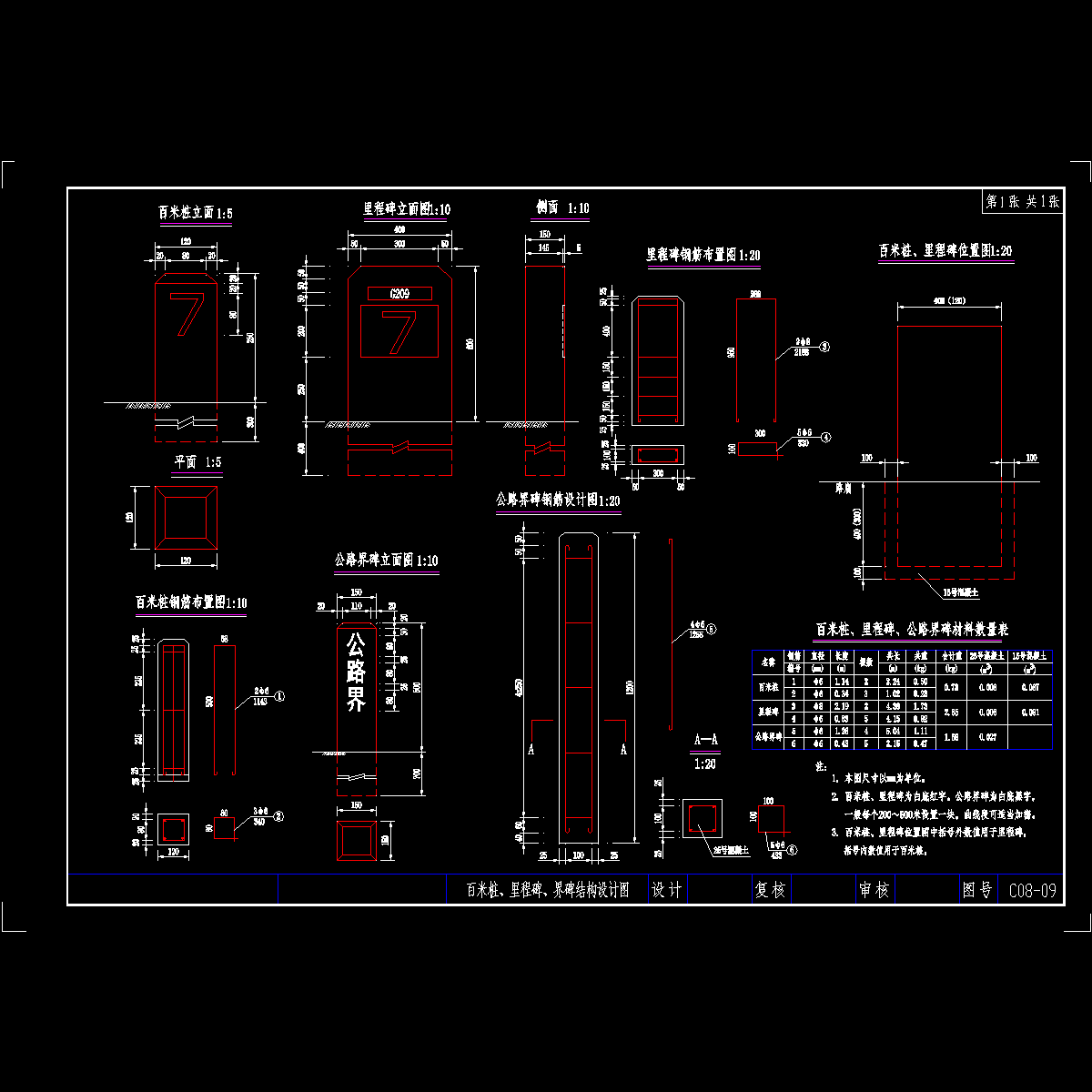 百米桩、里程碑、界碑结构设计CAD图纸.dwg