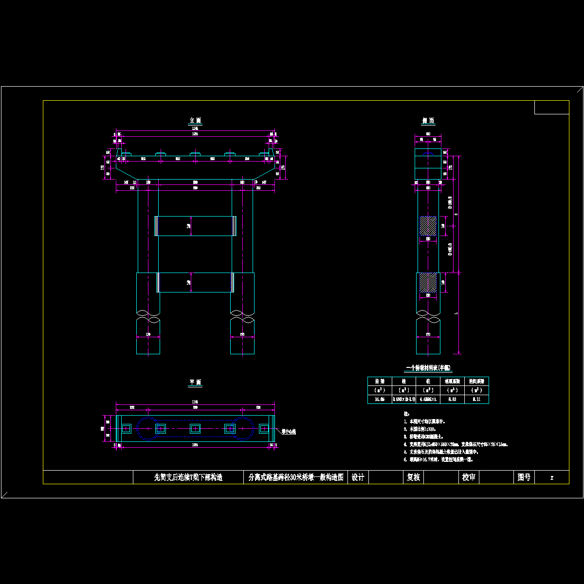 l=30m b=26m 分离式路基桥墩一般构造图.dwg