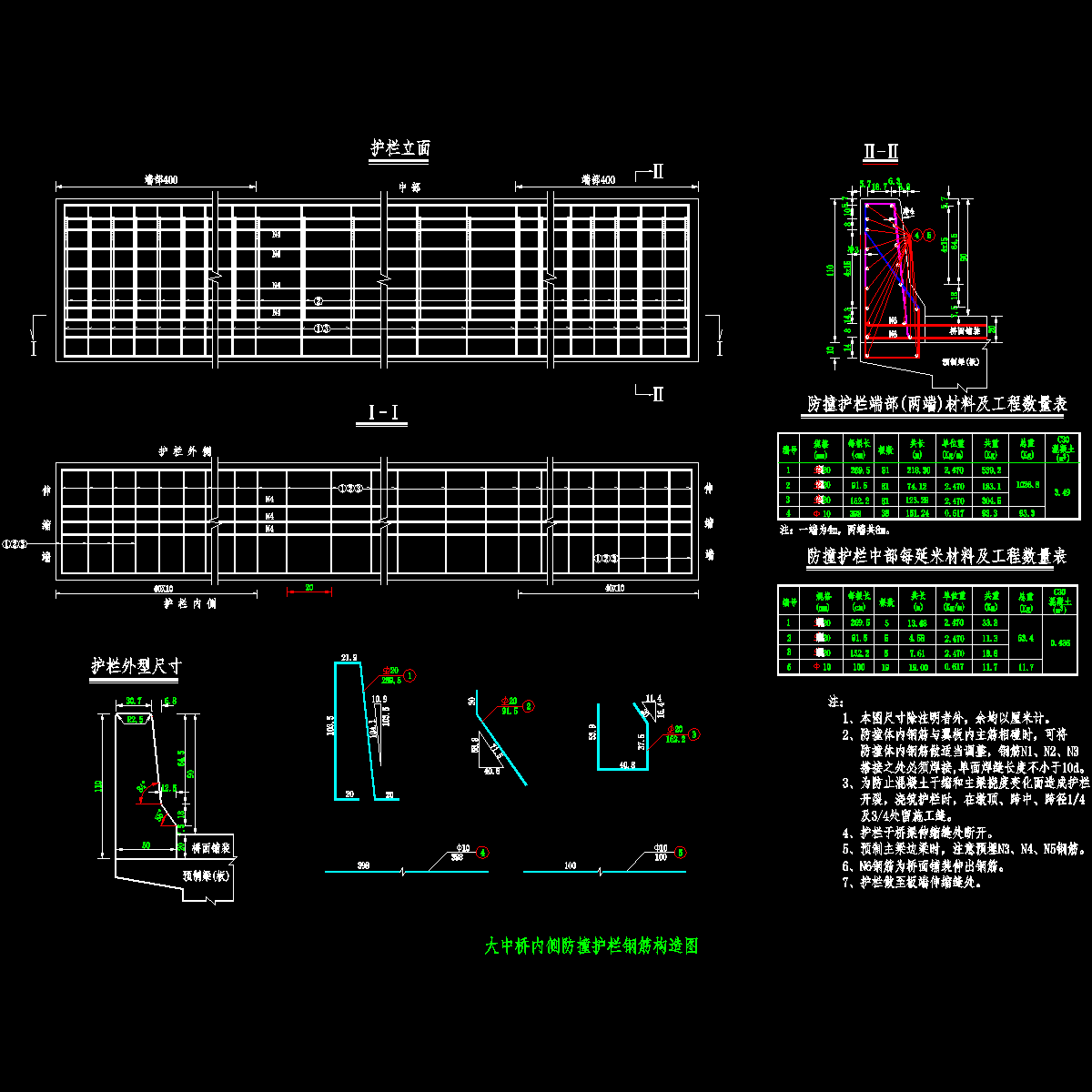 大中桥内侧防撞护栏钢筋构造图-90.dwg