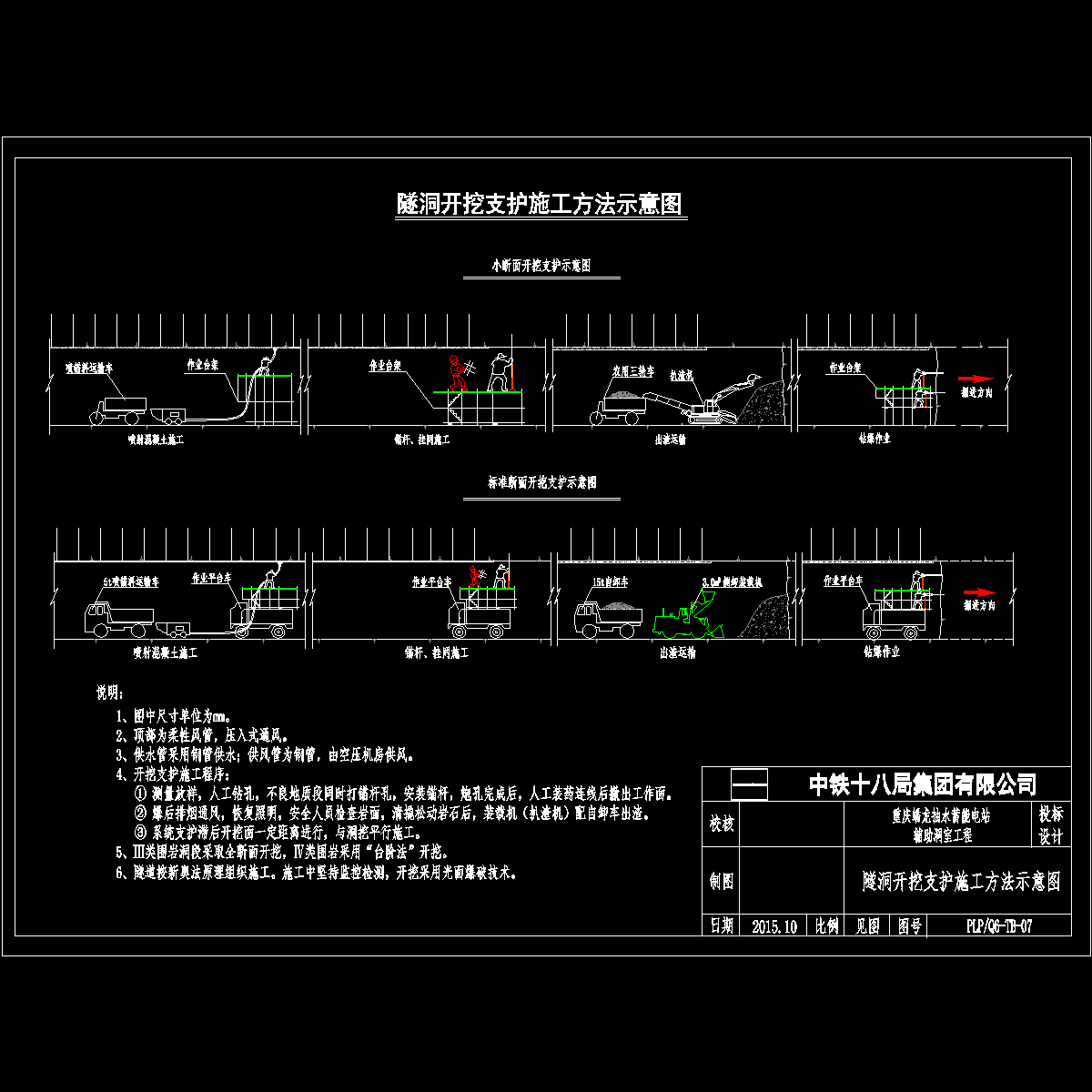 [CAD]电站辅助洞室隧洞开挖支护施工方法示意图纸.dwg