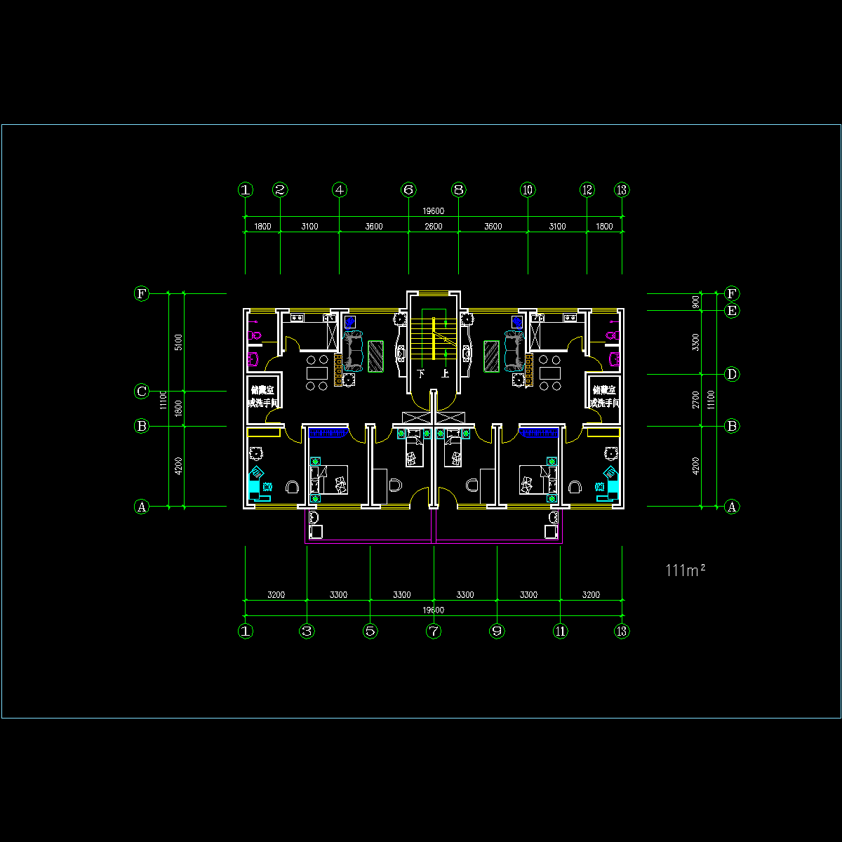 板式多层一梯二户户型CAD图纸(111/111)