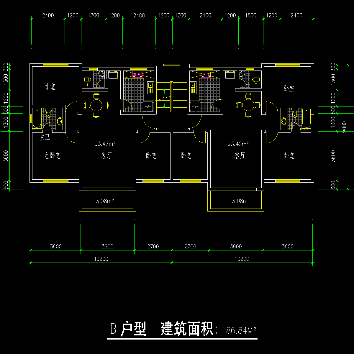 板式多层一梯二户户型CAD图纸(187/187)