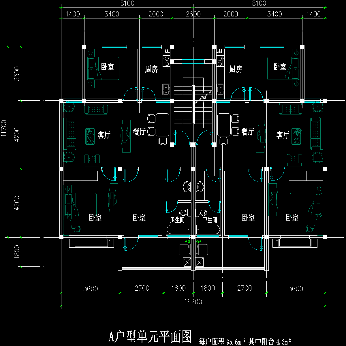 板式多层一梯二户户型CAD图纸(96/96)