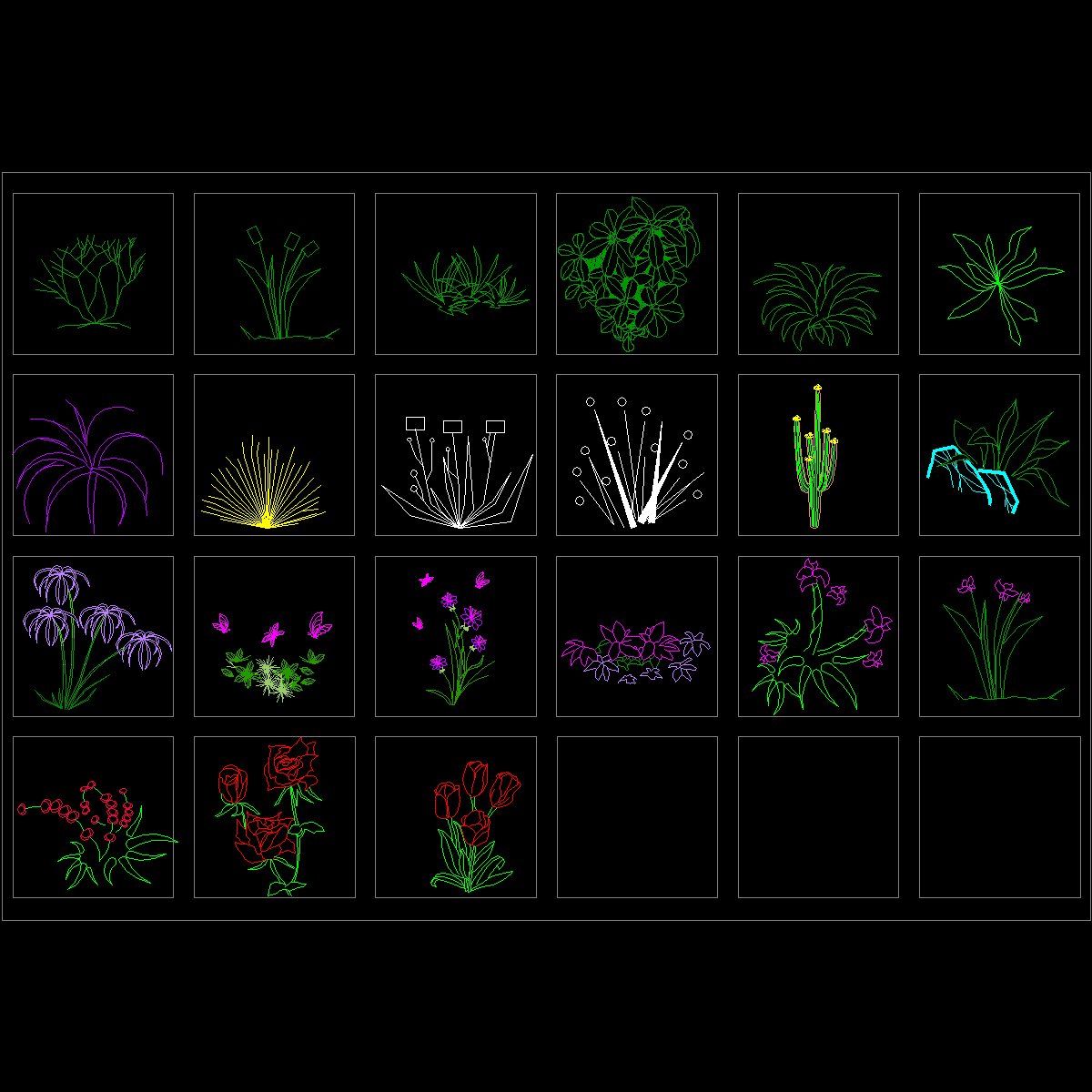 1-园林花草立面图-单体.dwg