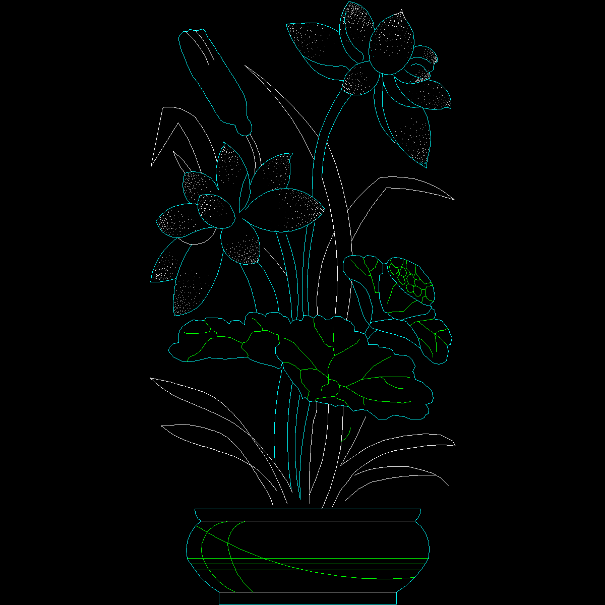 [CAD]盆栽荷花图纸块