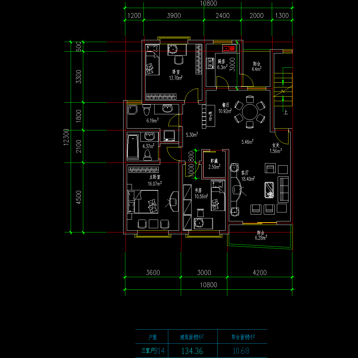 板式多层一梯两户三室一厅二卫户型CAD图纸(134/134)