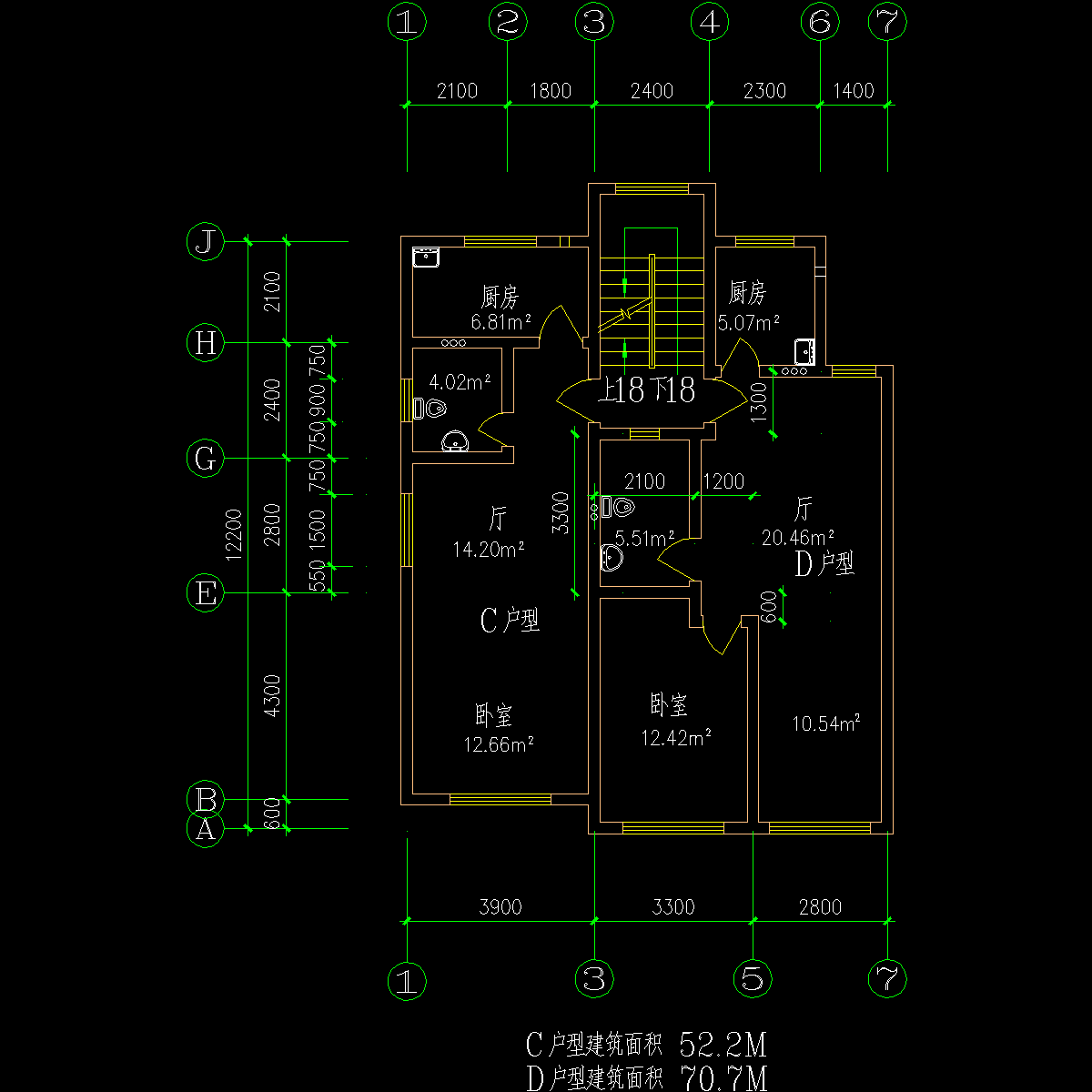 板式多层一梯两户户型CAD图纸(52/71)