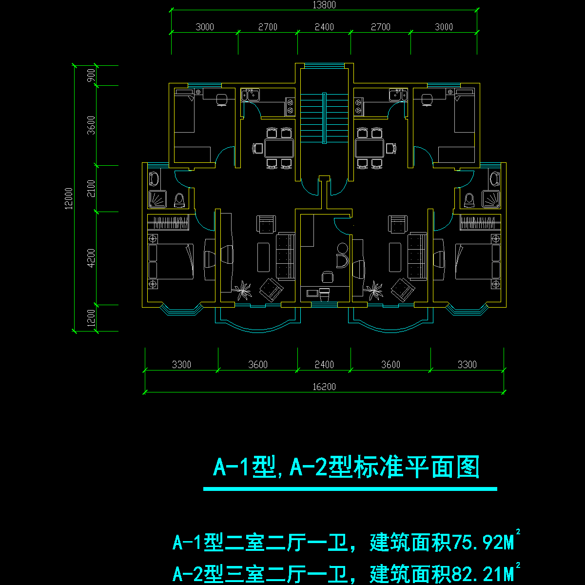 板式多层一梯二户户型CAD图纸(76/82)