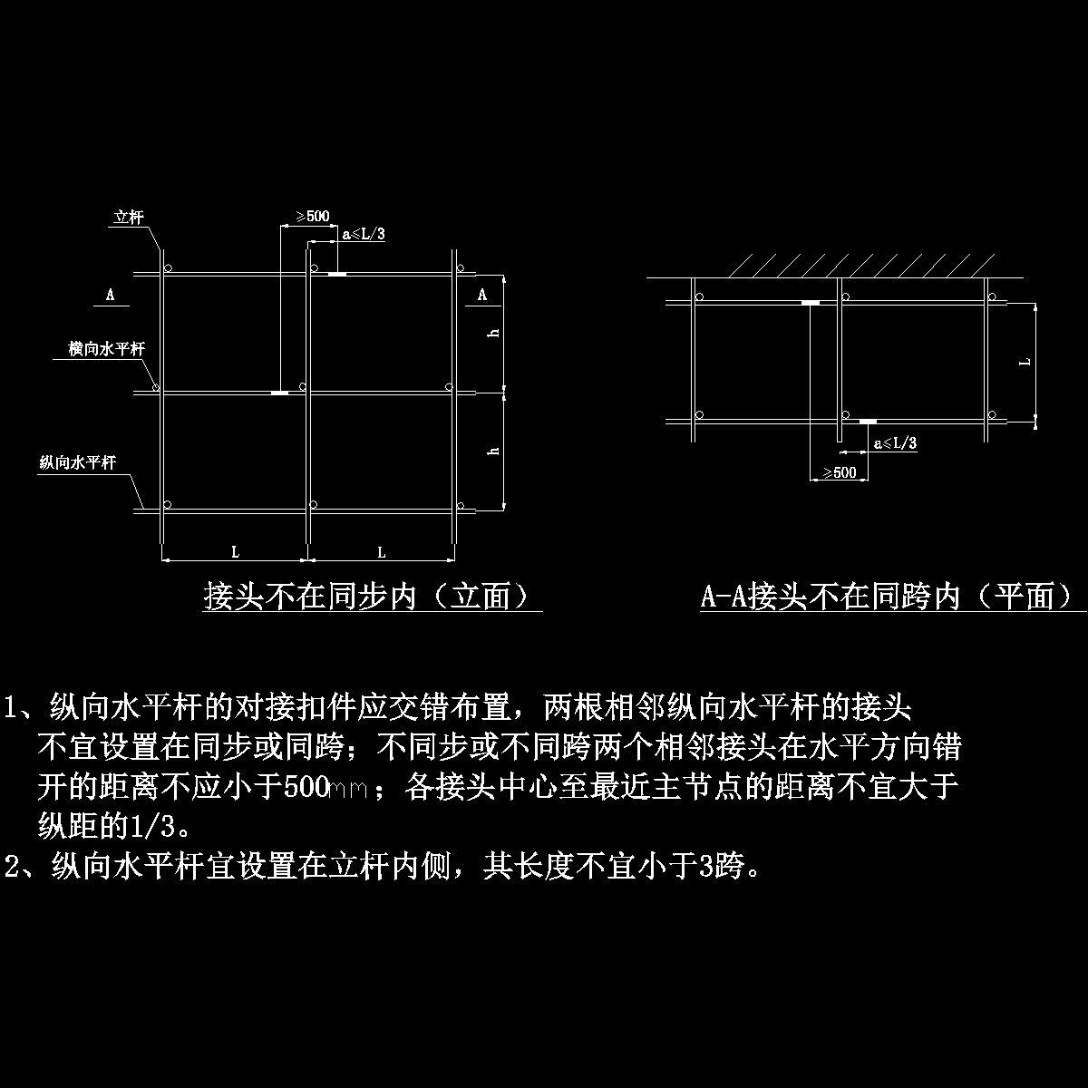 脚手架纵向水平杆对接接头布置图纸cad