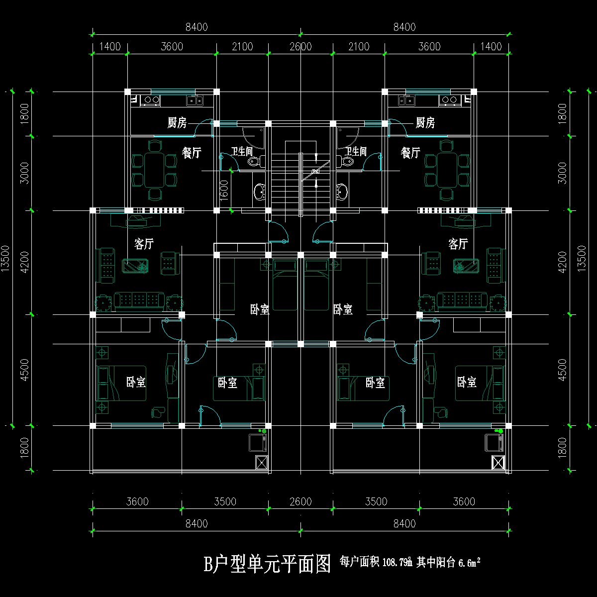 板式多层一梯二户户型CAD图纸(109/109)