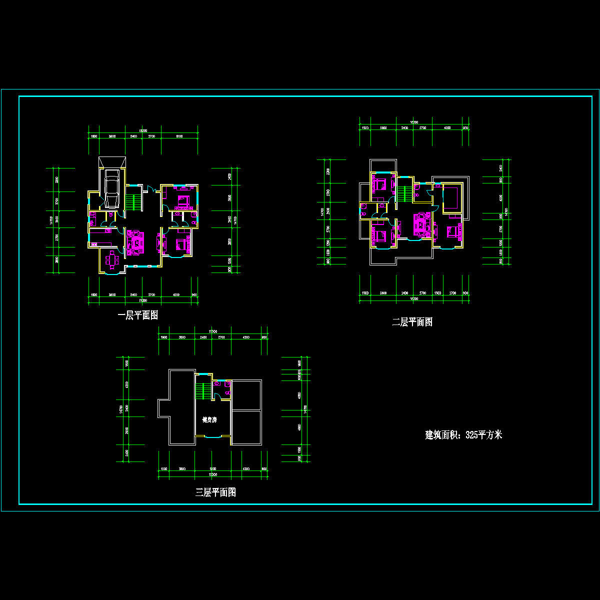 3层独栋别墅户型CAD图纸(325)
