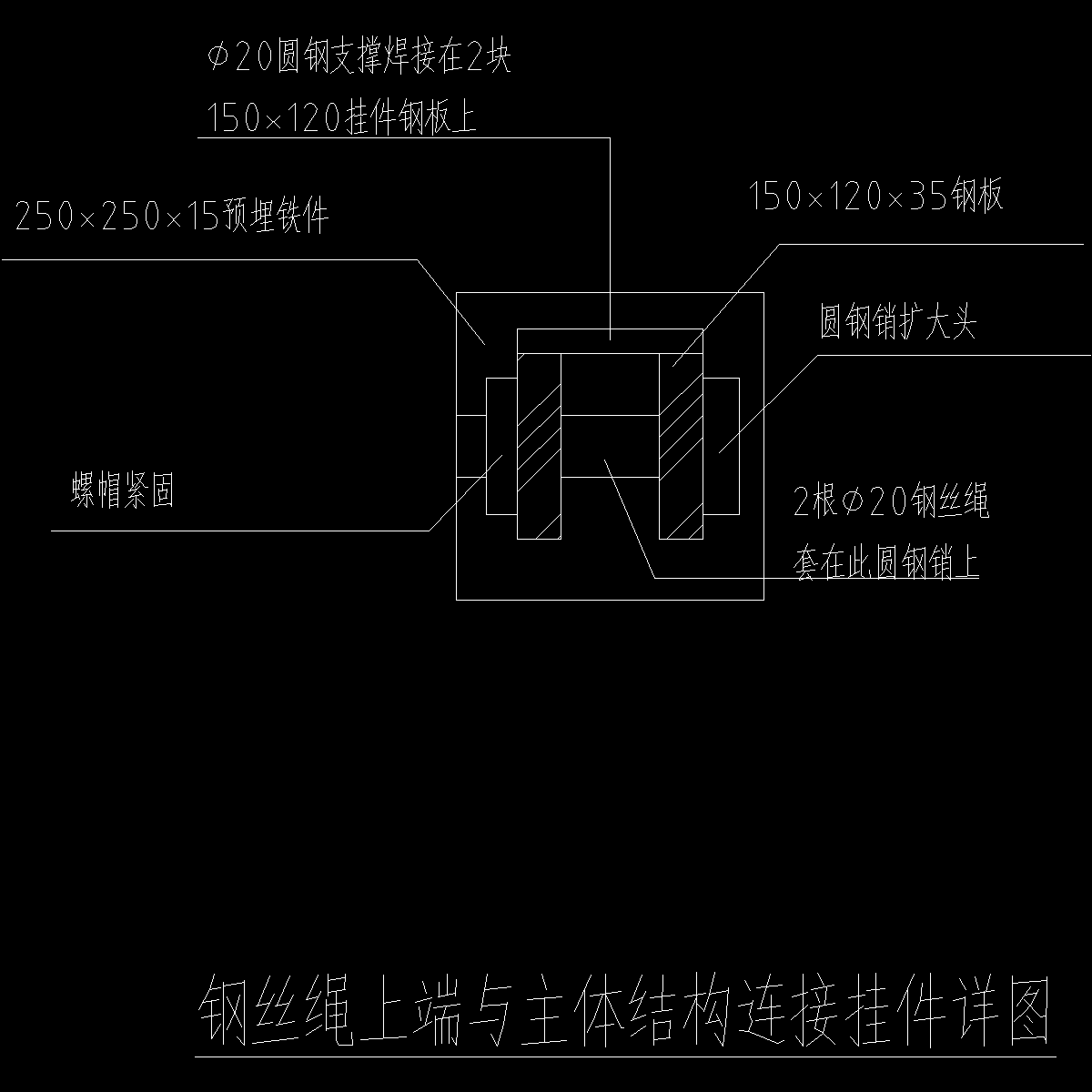 悬挑卸料平台钢丝绳上端与主体结构连接挂件详图纸cad