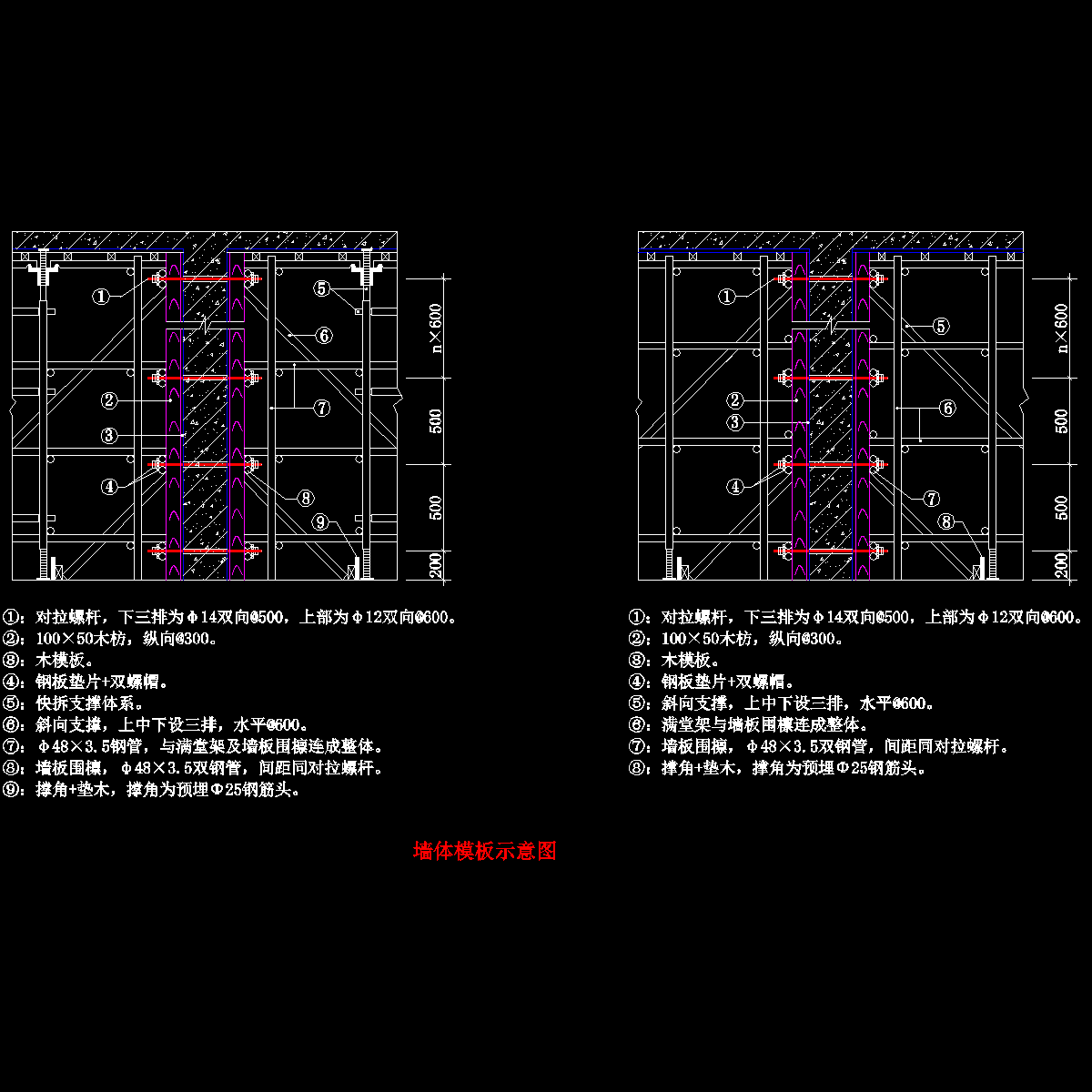 墙体模板及支撑示意图纸cad