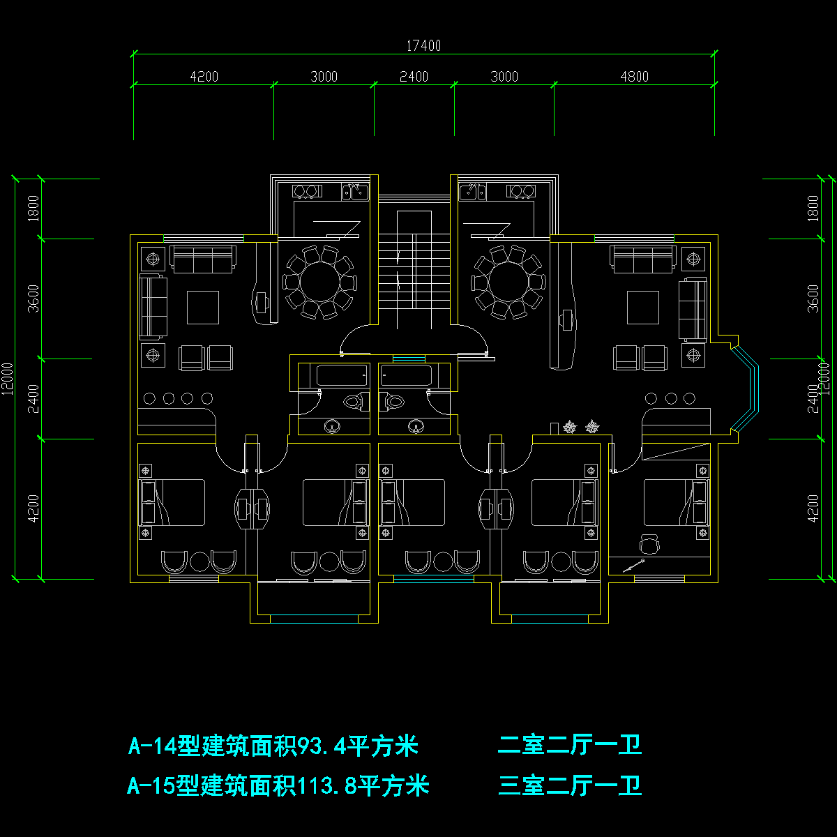 板式多层一梯二户户型CAD图纸(93/114)