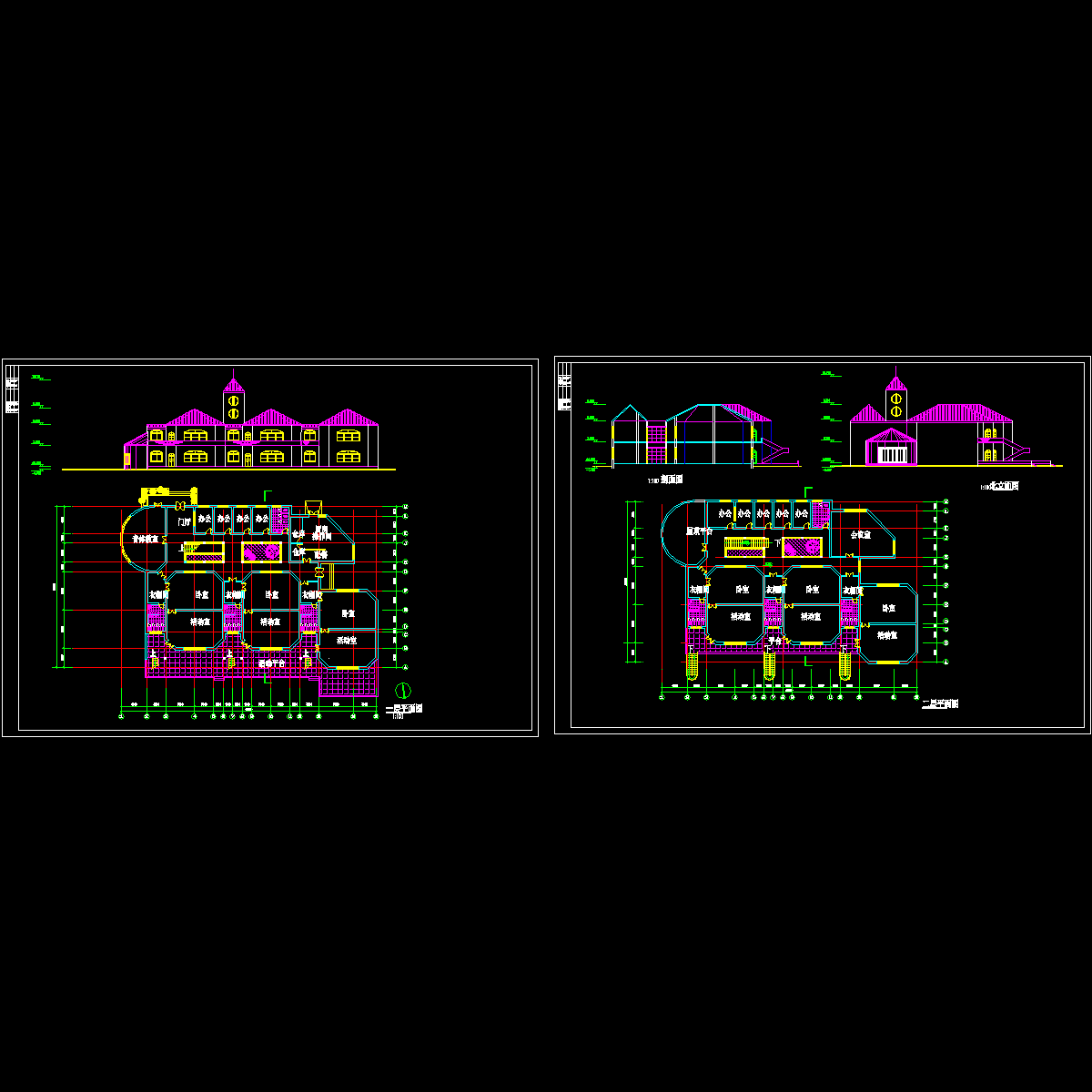 2层简欧风格幼儿园建筑设计施工大样图cad平面图