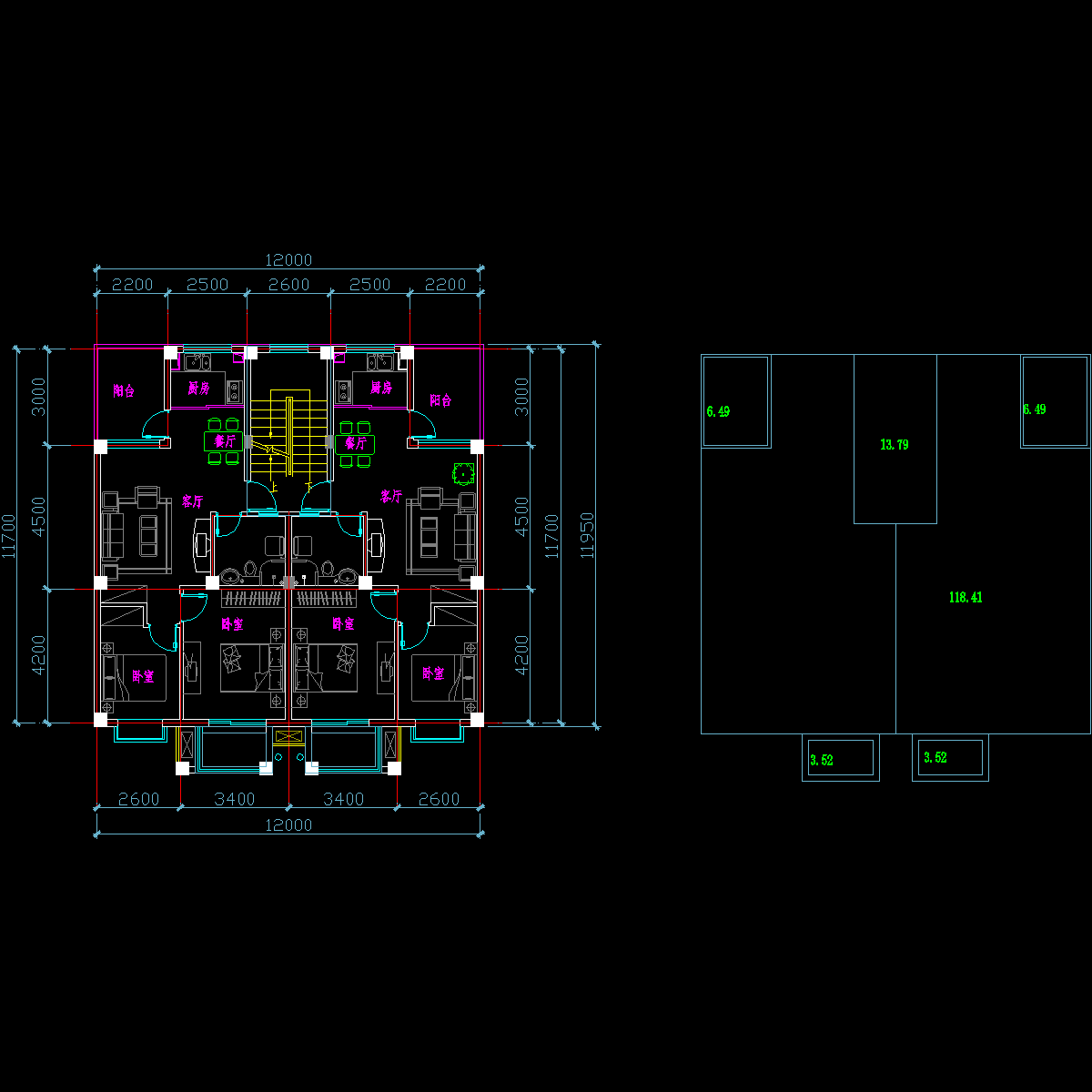 板式多层一梯二户二室一厅一卫户型CAD图纸(71/71)