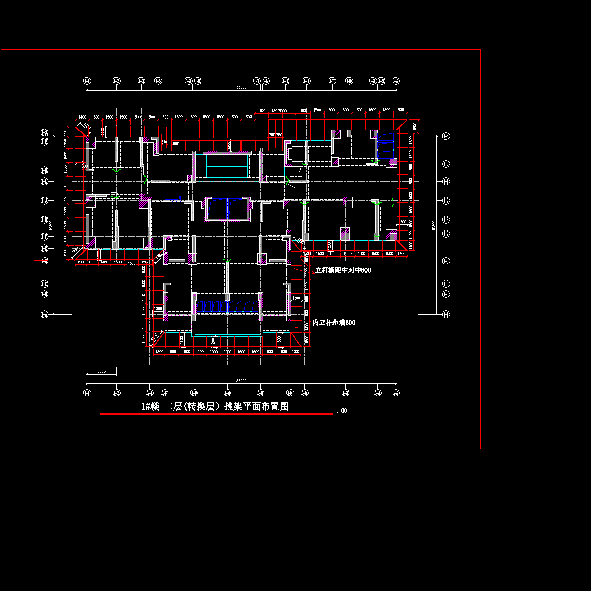 1#楼二层挑架工字钢平面布置图.dwg