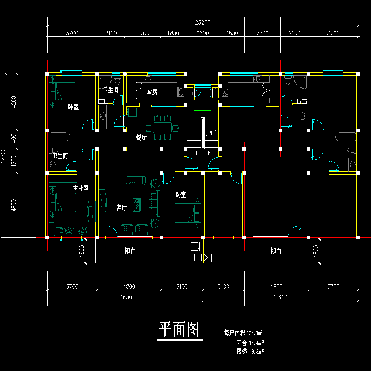 板式多层一梯二户户型CAD图纸(135/135)