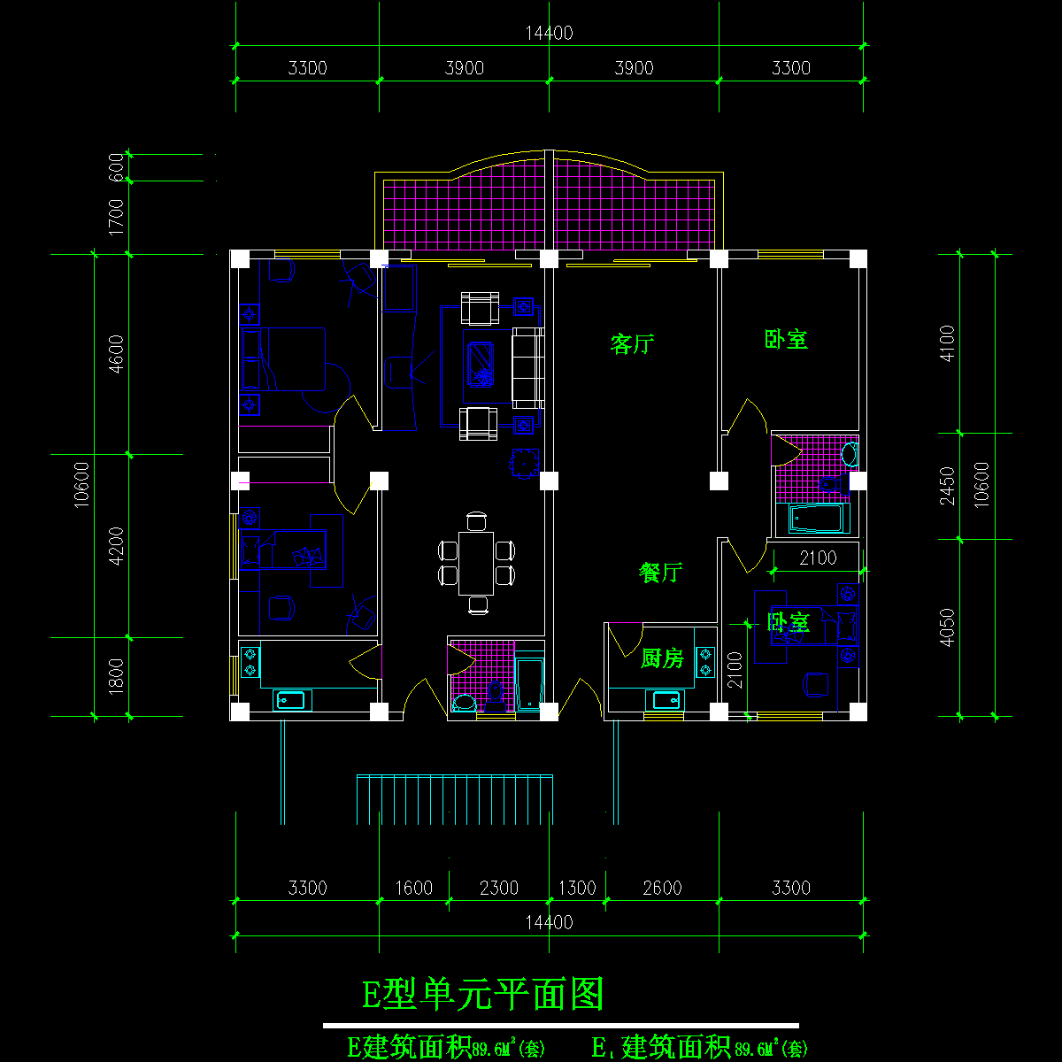 板式多层一梯两户有跃层户型CAD图纸(90/90)