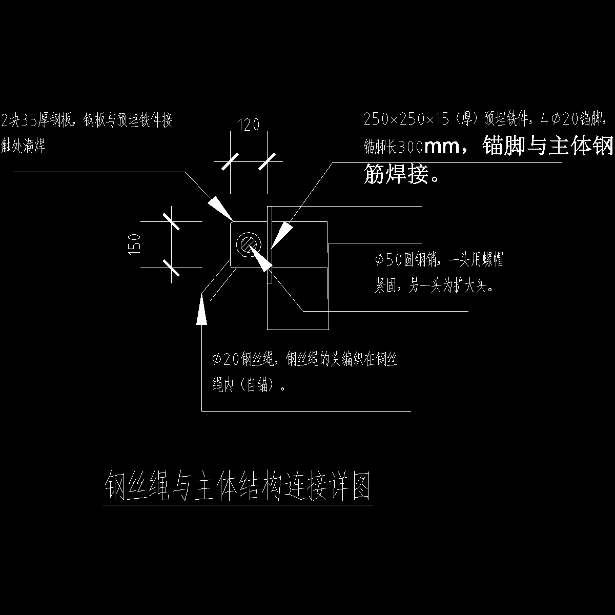 卸料平台钢丝绳与主体结构连接详图纸cad