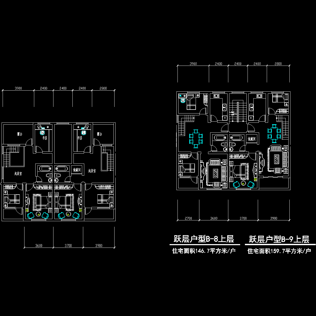 板式多层一梯二户有跃层户型CAD图纸(147/160)