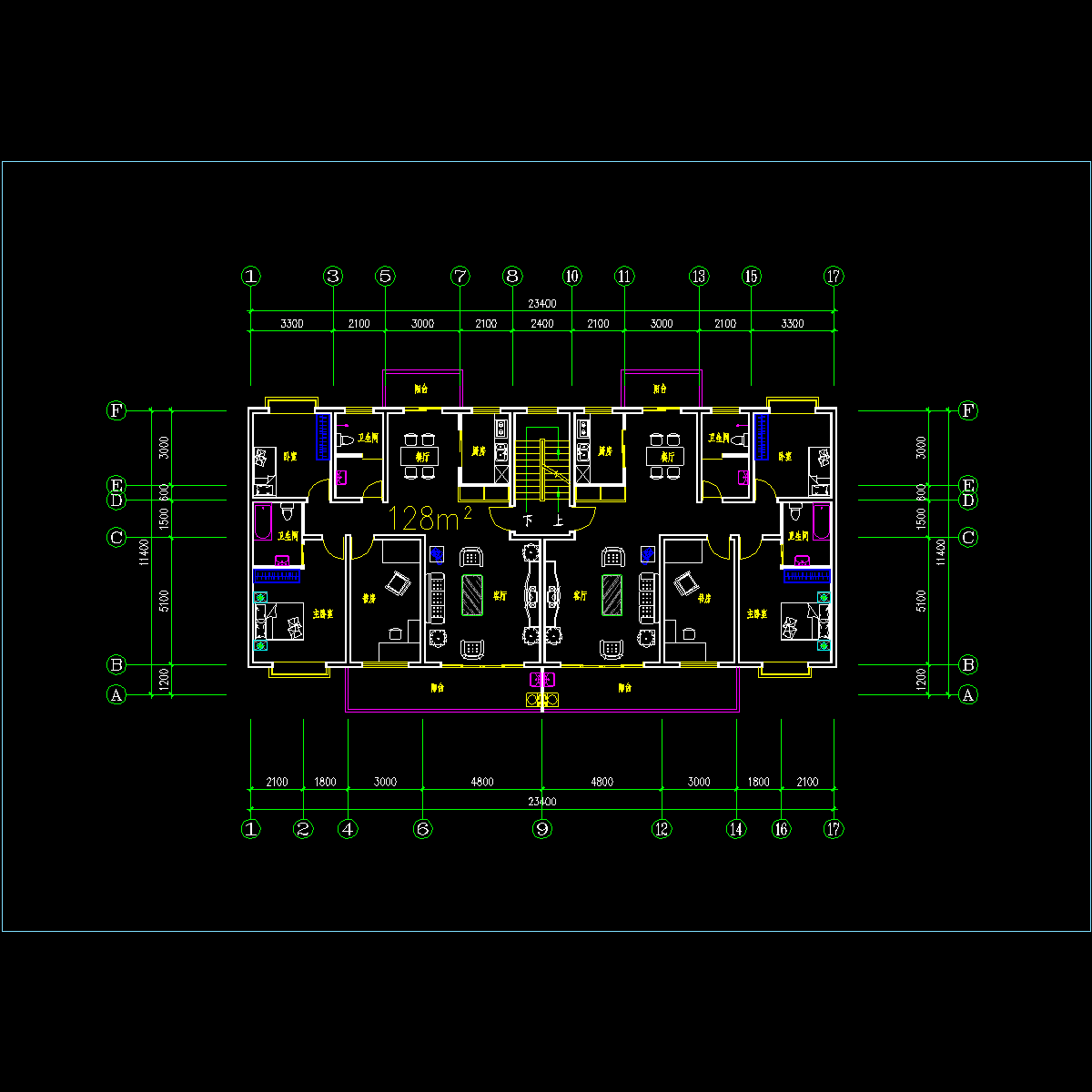 板式多层一梯二户户型CAD图纸(128/128)