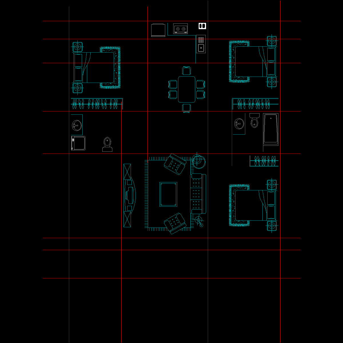 板式多层一梯两户三室一厅二卫户型CAD图纸(126/126)