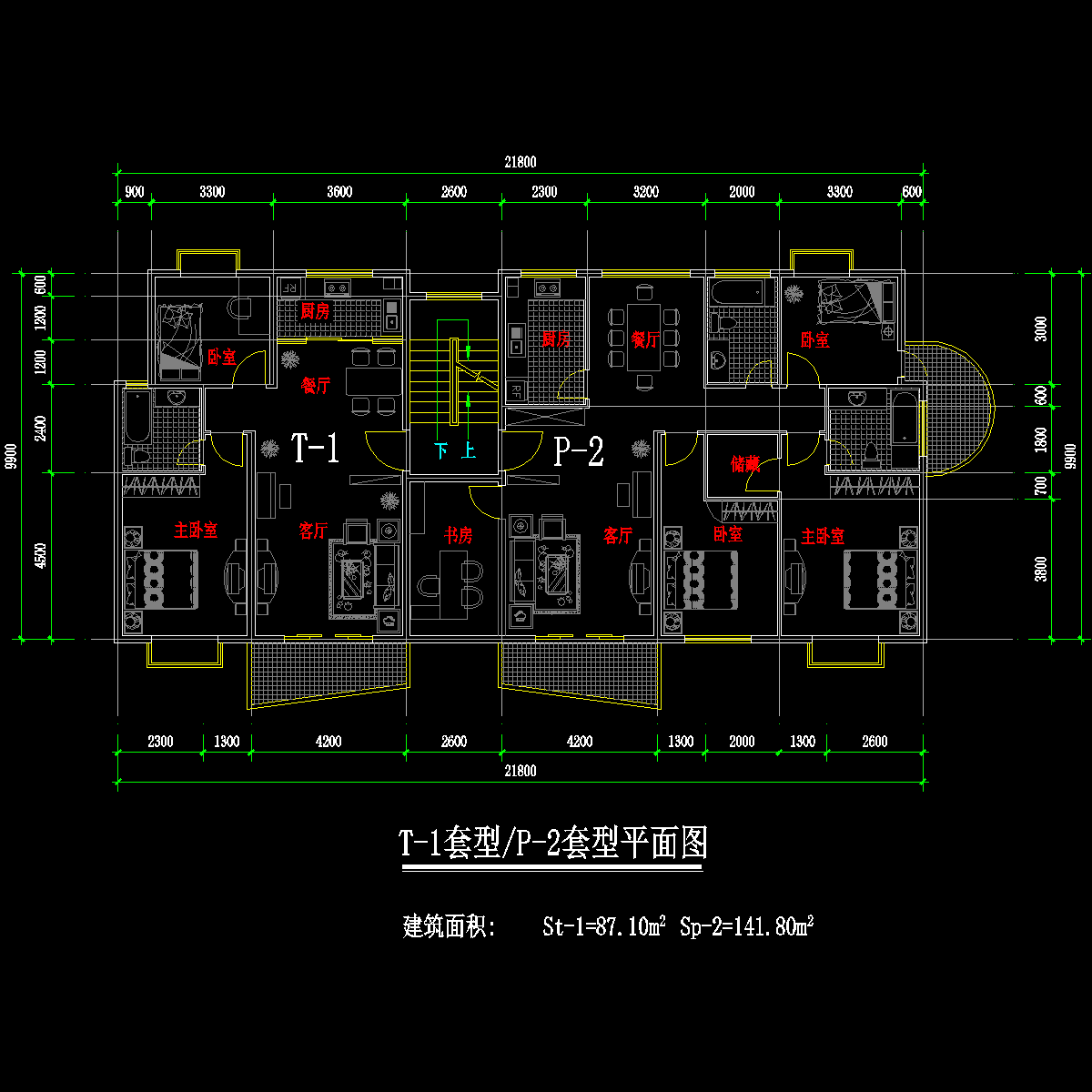 板式多层一梯两户户型CAD图纸(87/142)