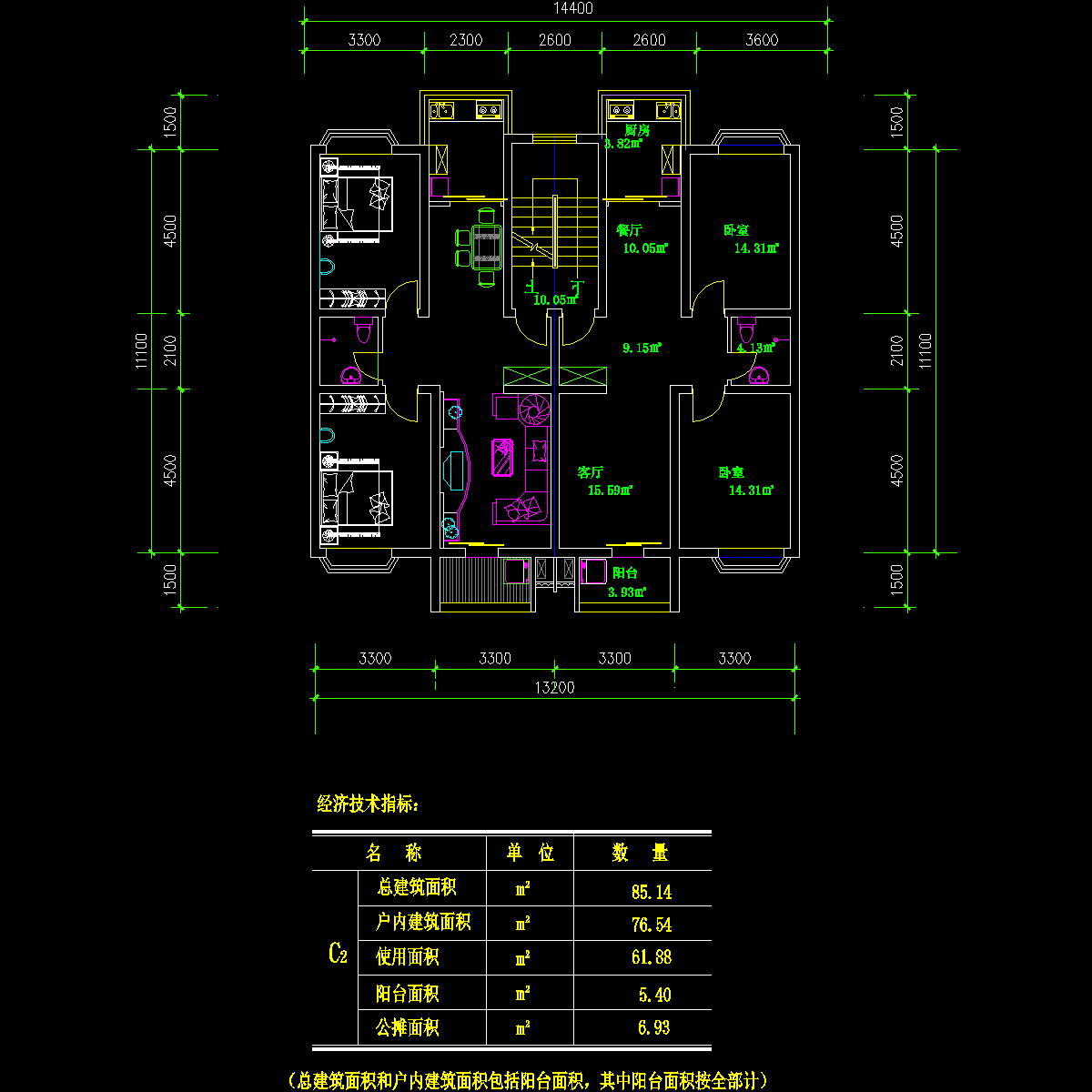 板式多层一梯两户C户型CAD图纸(86/86)
