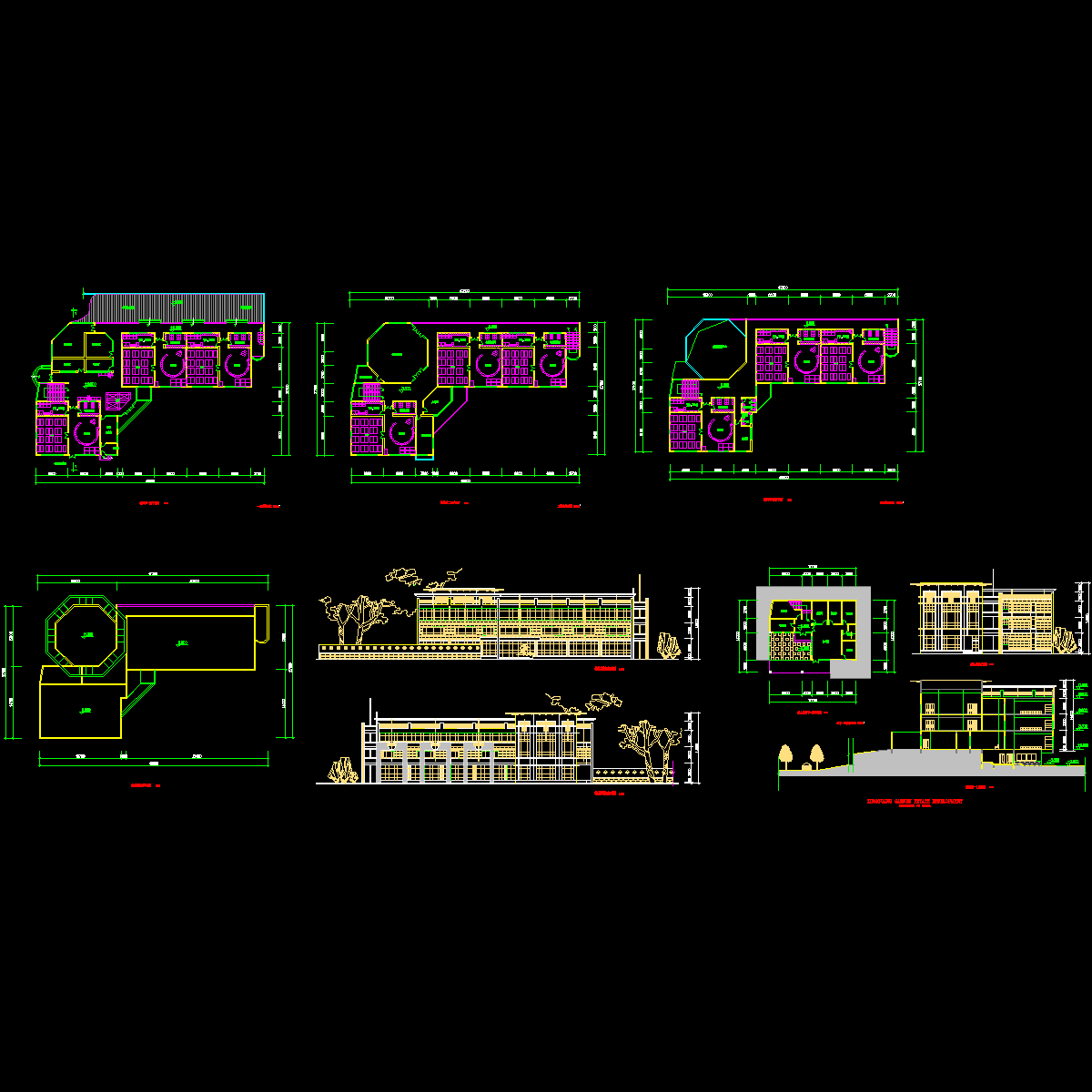 3层小区配套幼儿园方案cad平面图及剖面图,立面图 - 1